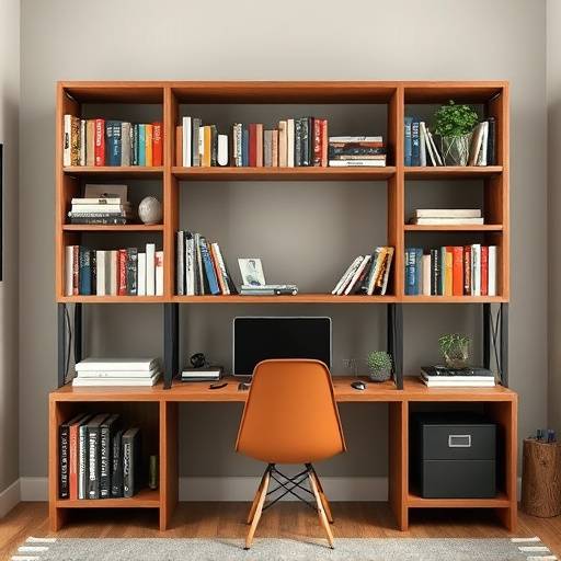 Custom bookshelf with adjustable shelves in a home office