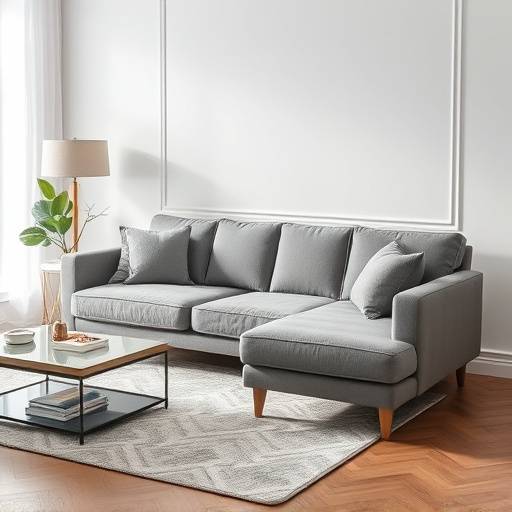Elegant grey sofa with plush cushions in a living room setting.